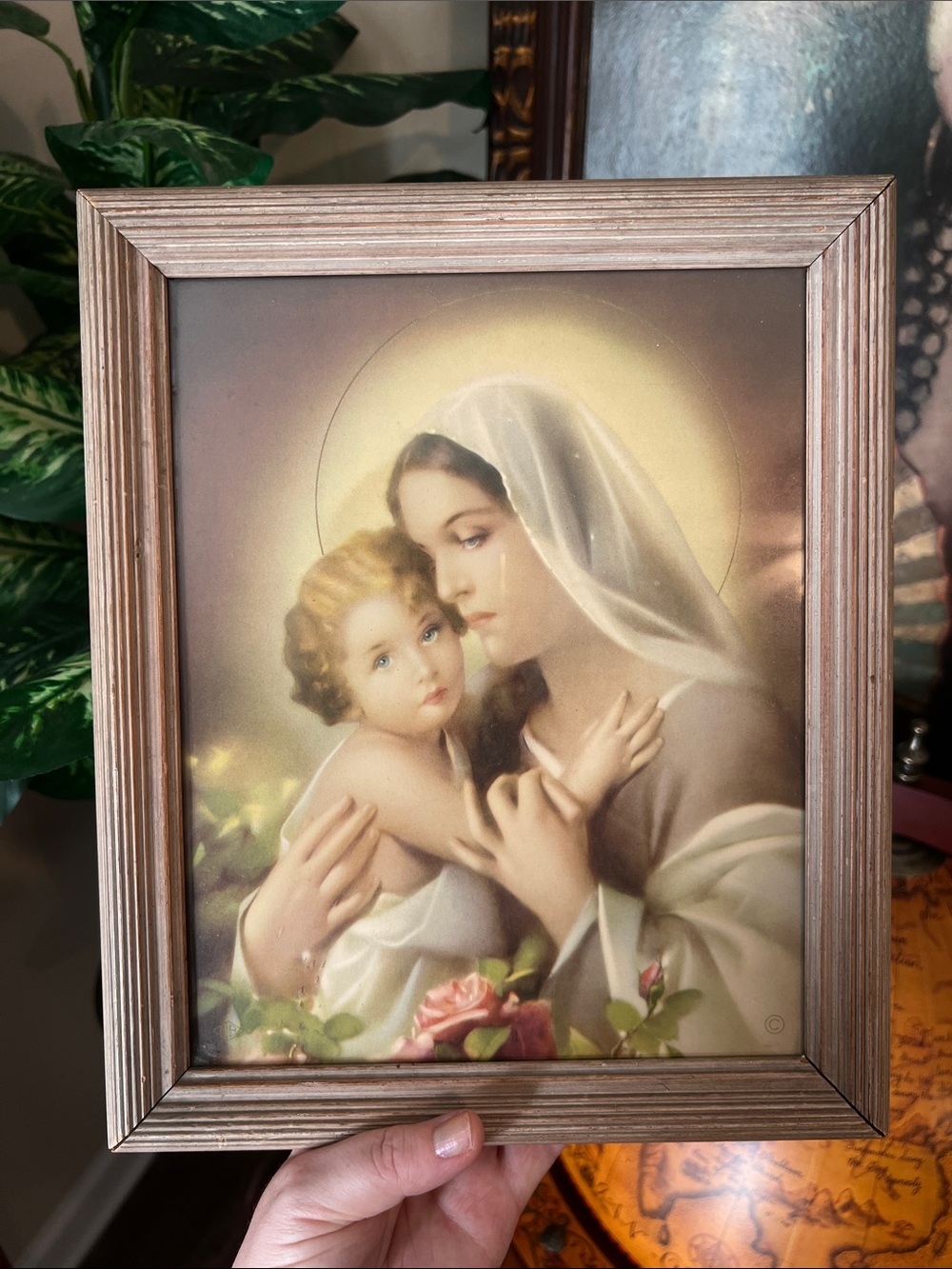Vintage N. G. Basevi Religious Maddonna with Child Framed Lithograph Wall Art